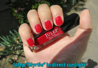 Julep nail polish in Myrtle (red) - direct sunlight