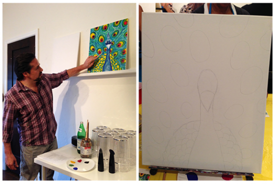 Brandon the Instructor and my first few pencil marks - Paint & Sip Studio LA